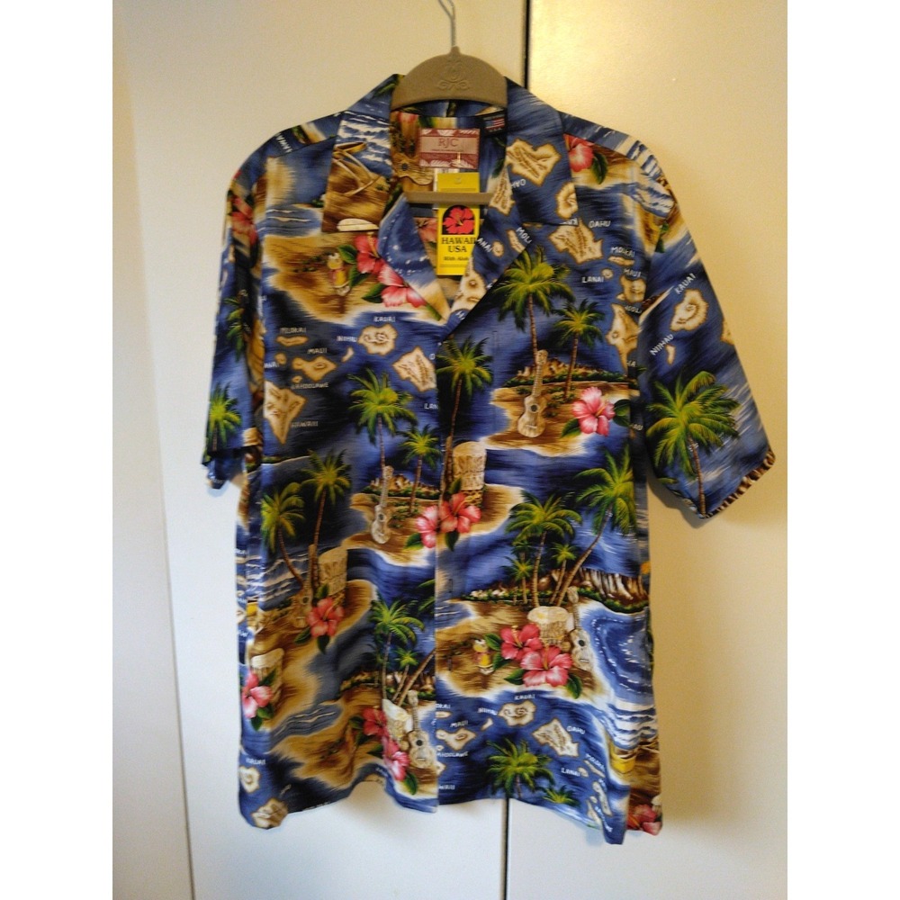 RJC Mens Hawaiian Island Design Button Up Shirt Size XL Tropical Camp Beachā